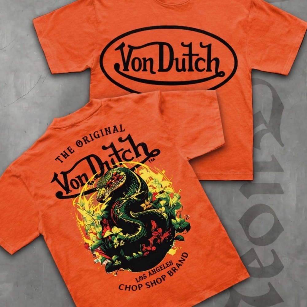 🔥 Von Dutch Men’s Orange Graphic T-Shirt